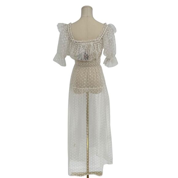 DOEN Bohemian Sheer White Swiss Dot Tulle Maxi Dress, Size M Unlined Summer - Picture 4 of 7